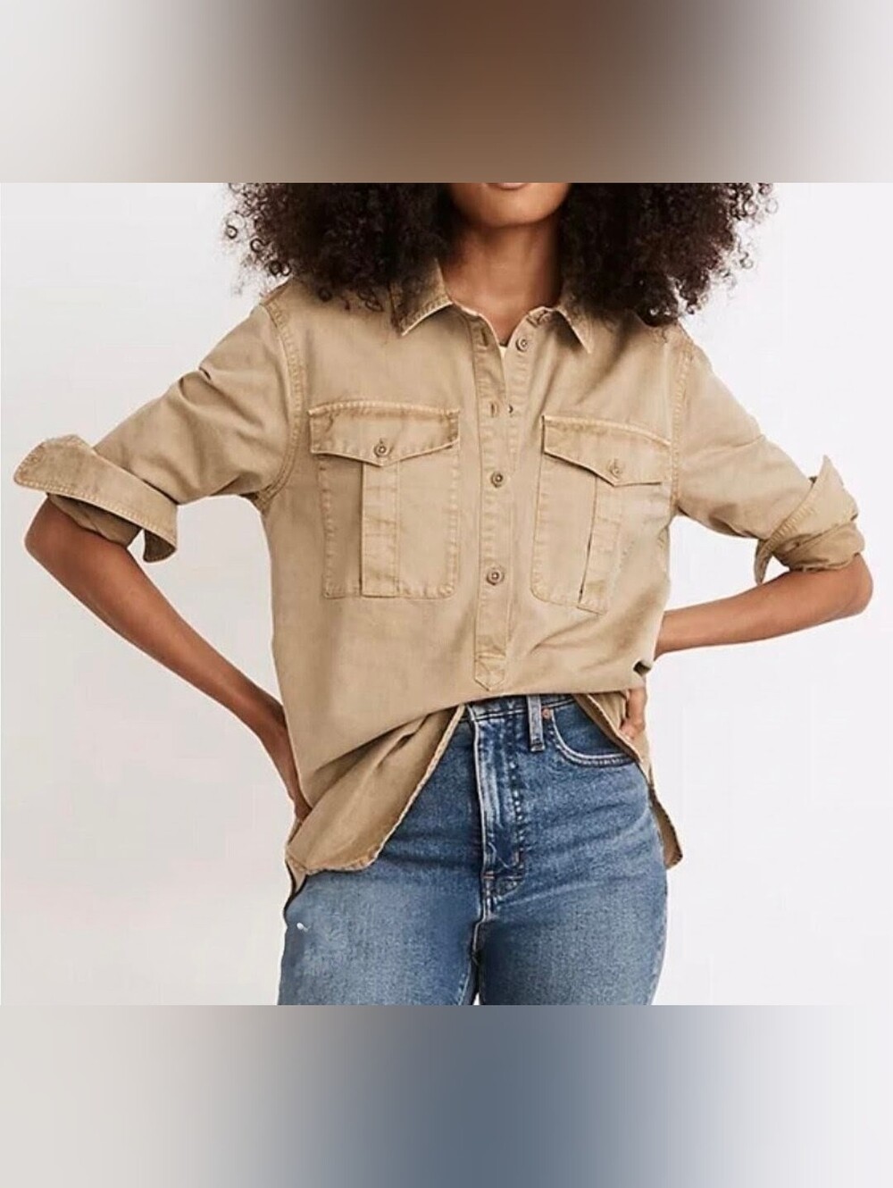 Madewell Khaki Military Popover Tunic Shirt XS Cotton Dall Autumn Lagenlook